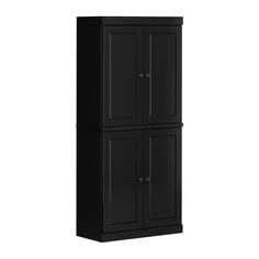 a tall black cabinet with two doors