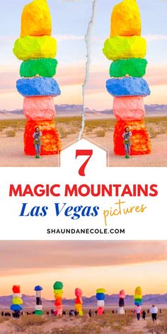 colorful hot air balloons in the desert with text overlay reading 7 magic mountains las vegas pictures