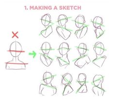 how to draw the head and shoulders in one point, step by step drawing instructions for beginners