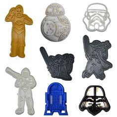 PRICES MAY VARY. COOKIE CUTTERS FOR BAKING, PLAY, AND MORE - Use for traditional sugar cookies, fun shaped sandwiches, children's supervised play, art projects, and so much more SIZE - Darth Vader: 2 3/4 inch X 2 5/8 inch X 5/8 inch , Storm Trooper: 3 1/4 inch X 3 inch X 5/8 inch , Yoda: 4 1/2 inch x 4 1/2 inch x 5/8 inch , R2D2: 1 7/8 inch X 3 1/4 inch X 5/8 inch , BB8: 4 inch X 3 inch X 5/8 inch , Clone Trooper: 2 3/4 inch x 4 3/4 inch 5/8 inch , Yoda Standing: 3 1/4 inch x 4 3/4 inch x 5/8 in Shaped Sandwiches, Star Wars Cake Toppers, Star Wars Cookies, Star Wars Cartoon, Star Wars Cake, Storm Trooper, Clone Trooper, Star Wars Movie, Star Images