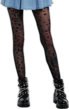 Black Star Print Bottoms For Streetwear, Black Grunge Leggings For Streetwear, Black Star Print Bottoms For Night Out, Edgy Black Winter Tights, Trendy Black Bottoms With Star Print, Black Edgy Hosiery, Edgy Black Tight Hosiery, Black Edgy Tight Hosiery, Edgy Tight Black Hosiery