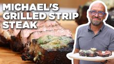 michael's grilled strip steak is on the table and ready to be eaten