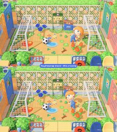 the animal crossing game is shown in three separate screens, each showing different animals and their surroundings