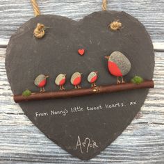 a slate heart with birds on a branch and saying from namiya's little trust hearts x