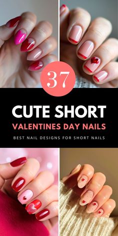 Nail your Valentines look with trendy short nail designs! These cute styles in pink and purple include gel mani ideas, acrylic options, and natural looks. Whether you prefer almond or square shapes, these simple designs are a must-see. Save this pin and visit for even more nail ideas today! Short Nails With Heart Design, Simple Valentines Day Nail Designs, Cute Short Valentine Nails, Valentine Nails Short, Short Valentine Nails, Short Valentines Day Nails, Valentines Day Nails Ideas, Gel Manicure Ideas, Purple Valentine