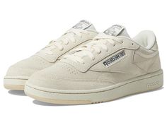 Reebok Lifestyle Club C 85 Vintage - Athletic Shoes : Bone/Grey : Step into the timeless easy-to-wear Reebok Lifestyle Club C 85 Vintage sneakers. Leather upper. Lace-up closure. Fabric lining. Padded collar. Cushioned foam insole. Rubber outsole. Die-cut EVA midsole. Imported. Measurements: Weight: 14 oz Product measurements were taken using size 11, width D - Medium. Please note that measurements may vary by size. Reebok Club C 85 Vintage, Club C 85 Vintage, Lifestyle Club, Sport Shoes Men, Reebok Club C, Club C, Vintage Sneakers, Womens Reebok, Vintage Casual