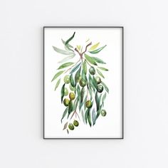 an olive tree with green leaves hanging on the wall