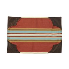 an orange, brown and blue striped placemat on a white background with a black border