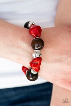 Paparazzi Accessories  - Gorgeously Grounded #B258 - Red Bracelet Earth Goddess, Red Bracelet, Red Stones, Red Bracelets, Paparazzi Accessories, Paparazzi Jewelry, Red Stone, Silver Accents, Wooden Beads