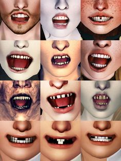 many different images of people with their mouths open and showing teeth, lips and mouth shapes