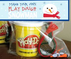 a play dough snowman is in a plastic bag with the words play dough on it