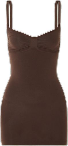 Elegant Stretch Smoothing Camisole, Elegant Fitted Smoothing Tops, Fitted Seamless Tank Top For Daywear, Elegant Fitted Seamless Tank Top, Elegant Stretch Tank Top For Daywear, Brown Fitted Camisole, Fitted Brown Camisole, Fitted Solid Color Camisole For Daywear, Elegant Fitted Brown Tank Top