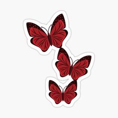 three red butterflies flying in the air sticker on a white background, with space for text