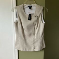 White House Black Market Tan Tweed, Sleeve Zip Up Vest Size 0 Beige Puffer, Fur Vest Women, Women Faux Fur Vest, Soft Vest, Tweed Vest, Faux Fur Vest Black, Zip Up Vest, Long Vests, White Belt