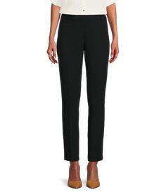 From Calvin Klein&#x2C; these pants feature:  luxe stretch season-less suiting fabric slim straight-leg silhouette waistband sits at the hip zip fly with metal tab closure; belt loops approx. 9.5" front rise and 14" back rise two back welt pockets approx. 29" inseam polyester/rayon/spandex dry clean Imported. Business Casual Straight Silhouette Bottoms For Spring, Calvin Klein Ankle Pants For Work, Elegant Calvin Klein Pants For Office, Calvin Klein Workwear Pants With Straight Leg, Chic Stretch Calvin Klein Bottoms, Chic Calvin Klein Bottoms For Business Casual, Classic Calvin Klein Workwear Bottoms, Chic Stretch Bottoms By Calvin Klein, Calvin Klein Straight Leg Business Casual Pants