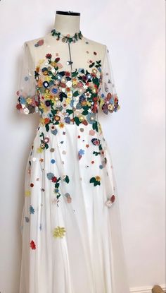 Embroidered Flower Wedding Dress, Embroidered Wedding Dress Colorful, Flower Embroidery Dress, Wedding Dress Embroidered, Embroidered Wedding Dress, Wedding Dresses With Flowers, Wedding Reception Dress, Crazy Outfits