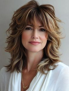 Get ready to rock 2024 with these 30 fresh shag haircuts for women over 50. Featuring layered cuts, bangs, and styles for both short and long hair, these shags are perfect for any hair type. From straight to curly, these trendy hairstyles are versatile and stylish. Embrace the new year with a fresh, modern look that celebrates your beauty and personality. Natural Layers For Long Hair, Long Messy Shag Hairstyles, Layer Bangs Haircut, Hair Styles Shag, Very Layered Hair Medium Over 50, Shoulder Haircuts, Shag Haircuts For Women, Long Blonde Curly Hair, Flippy Hair