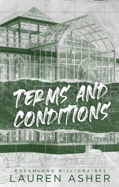 a book cover with the words terms and conditions written in white on green paper