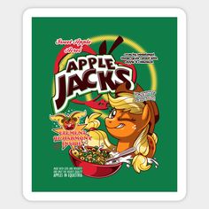 an apple jack's poster on a green background