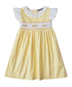 Style #PS-NP135 Made with 100% Cotton Yellow Smocked Bodice Dress For Daywear, Yellow Smocked Bodice Dress For Spring, Spring Knee-length Smocked Sundress, Spring Yellow Dress With Smocked Bodice, Yellow Cotton Smocked Dress For Spring, Spring Cotton Smocked Dress With Lining, Cotton Smocked Dress For Spring, Yellow Smocked Dress For Daywear, Yellow Smocked Short Sleeve Dress For Spring