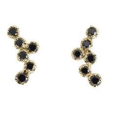 18k Yellow gold stud earrings with six black diamonds each. Setting measures 10 x 5mm. .2 total carat weight (for pair) Jewelry Artwork, Satomi Kawakita, Black Diamond Studs, Second Piercing, Bling Earrings, Organic Pattern, Black Diamonds, Diamond Cluster, Gold Studs