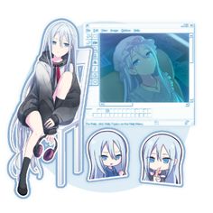 an anime character sitting in front of a computer screen