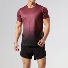 Men's Running Shirt Gym Shirt Short Sleeve Tee Tshirt Athletic Athleisure Breathable Soft Sweat Wicking Running Jogging Training Sportswear Activewear Color Gradient Dark Grey Wine Red Dark Green Athleisure Men, Gym Shirt, Athleisure Outfits, Athleisure Wear, Running Shirts, Gym Shirts, Man Running, Shirt Short Sleeve, Gradient Color