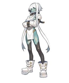 an anime character with white hair and boots