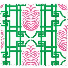 a stamp with pink and green designs on it