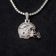 Football Jewelry, Skull Helmet, Miami Football, Game Day Fits, Teal And Orange, Nfl Miami Dolphins, The Dolphins, Tennis Chain, Nfl Season