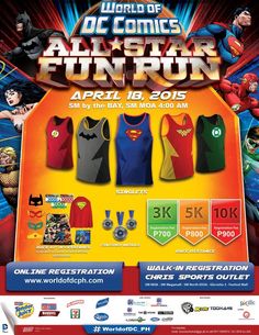 an advertisement for the world of comics all star fun run