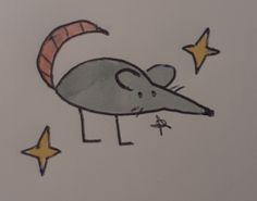 a drawing of a mouse with stars around it