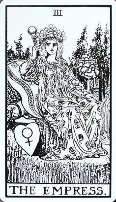 the emperor tarot card in black and white with an image of a woman sitting on a