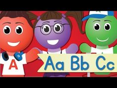 three children's cartoon characters with the words aa bb c