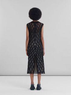 Black chiffon dress with flower appliqués | Marni Casual Sheer Silk Midi Dress, Elegant Midi-length Mesh Dress, Organza Midi Dress With Sheer Bodice For Evening, Sheer Sleeveless Silk Maxi Dress, Sleeveless Sheer Midi Dress, Sleeveless Sheer Silk Maxi Dress, Sheer Midi Length Silk Dress, Sheer Organza Midi Dress, Summer Midi Dress With Sheer Bodice