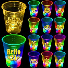 PRICES MAY VARY. Glowing 21st Birthday Cups: 24 16oz plastic party cups with 21st theme gold stickers, 22 flash color LED lights and 2 gold LED lights, 24 waterproof stickers. 21st Birthday Him Idea Gift: Prefect 21st birthday gift for him or her, or 21st anniversary gift for 21st birthday parties will add an thematic touch to dining tables. 21 Bday Decorations: 21st birthday party decorations for him, 21 birthday decorations for her, 21st birthday table decorations or as a Party Favors. 21st Bi Glow Party Favors, Glow Party Decorations, Party Cooler, Glow Party Supplies, Glow Birthday Party, Birthday Decorations For Men, Luau Party Decorations, Birthday Party Cups, Plastic Party Cups