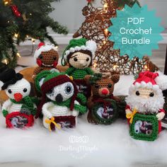 This listing is for the 6 crochet pattern Photo Frame Ornament Collection Bundle Designed as a Christmas Keepsake, these Holiday Ornaments are crafted with Brava worsted weight yarn, resulting in a beautiful ornament measuring approximately 5 inches tall. The optional photo frame can accommodate a photo of around 2"x2" or 2" in diameter.  6 PATTERNS, INCLUDING: Snowman, Reindeer, Gingerbread, Elf, Owl and Santa!! Note: These are Advanced Beginner Friendly Designs which include links to stitch tutorials and detailed photo tutorials. ✸ SIGN UP for my Newsletter!! http://tinyurl.com/DarlingMapleDesignsNewsletter What you'll need (for each ornament): CROCHET HOOK: 4.0mm (G) MATERIALS: 2 - 10.5 mm safety eyes (optional) Stuffing (Polyfil) Cardboard Removable stitch markers Yarn needle to weave Photo Frame Ornaments, Single Crochet Decrease, Christmas Keepsakes, Knit Picks, Photo Tutorial, Half Double Crochet, Worsted Weight Yarn, Christmas Pattern, Yarn Needle