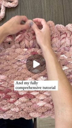 someone is crocheting a pink rug on the floor with text overlay that reads, and my fully compreensive material