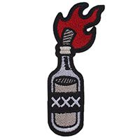 a bottle with flames in it on a white background