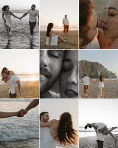 a collage of people holding hands on the beach