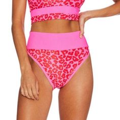 Nwt Beach Riot Emmy High Rise Bikini Bottom Xs Hot Pink Leopard Print Sporty Fitted Swimwear For Beach Party, Sporty High Waist Swimwear For Vacation, Sporty High-waist Swimwear For Vacation, Fitted Swimwear For Sports On Vacation, High Waist Sports Tankini For Summer, High Waist Swimwear For Summer Sports, Hot Pink Leopard Print, Pink Purple Ombre, Hot Pink Leopard