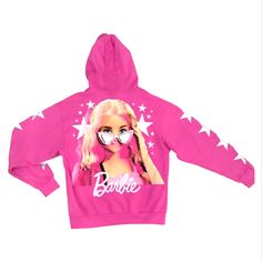 Officially Licensed Barbie Women's Zip Hoodie Sweatshirt. Ee-20 Pink Long Sleeve Hoodie With Logo Print, Trendy Long Sleeve Outerwear With Logo Print, Pink Hooded Sweater For Streetwear, Winter Pink Sweatshirt With Logo Print, Trendy Long Sleeve Hoodie With Logo Print, Pink Hoodie Sweater For Streetwear, Pink Winter Hoodie With Logo Print, Winter Pink Hoodie With Logo Print, Trendy Pink Fleece Sweater