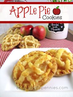 apple pie cookies on a plate with apples in the background