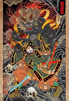 Japanese Demon Tattoo Design, Japanese Demon Tattoo, Traditional Japanese Tattoo Designs, Tattoo Japanese Style, Samurai Tattoo Design, Topper Design, Japan Tattoo Design, Warrior Tattoos, Irezumi Tattoos