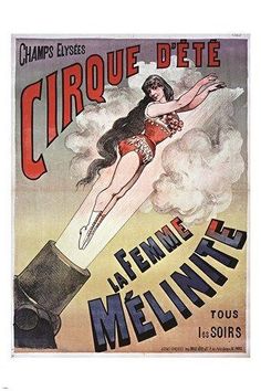 an old movie poster with a woman flying through the air on top of a rocket