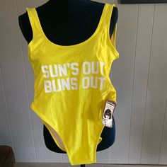 Nwt Neon Yellow No Padding Still Has Crotch Liner Great For Vacation Free Shipping On Bundles Of Like New And Used Items Tote1 Casual Sleeveless Bodysuit For Sunbathing, Casual Sleeveless One Piece For Sunbathing, Casual Sleeveless One-piece For Sunbathing, Suns Out, Neon Yellow, Buns, Womens Swim, One Piece Swimsuit, Bundles