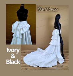 an image of a mannequin wearing a wedding dress with the words ivory and black on it