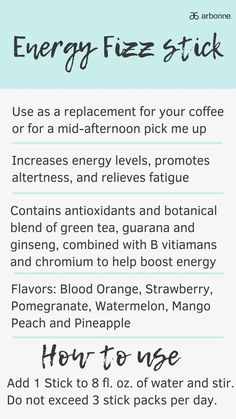 an info sheet describing how to use the energy fizz stick for your coffee or tea