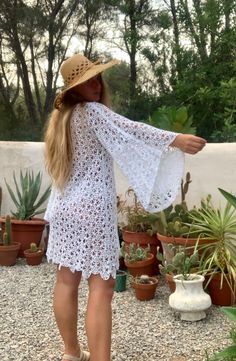 Very cool vintage white crochet oversized bell sleeve dress up-cycled by Vagabond Ibiza We hand source antique and vintage crochet & lace textiles and up-cycle it here in Ibiza in to unique on off a kind garment just for you. Due to the nature there could be some imperfections but we do our best to only recycle mint condition textiles. Hand made in Ibiza with Love Size is Small Condition is perfect White Summer Dress With Lace Cuffs, White Summer Dresses With Lace Cuffs, Bohemian Beach Dress With Lace Sleeves, White Crochet Bohemian Cover-up, White Crochet Cover-up For Festival, White Long Sleeve Crochet Beach Cover-up, White Long Sleeve Crochet Beach Dress, White Bohemian Long Crochet Dress, White Long Sleeve Crochet Dress For Beach