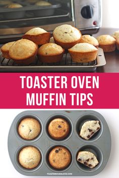 muffins are being cooked in an oven and then baked into muffin tins